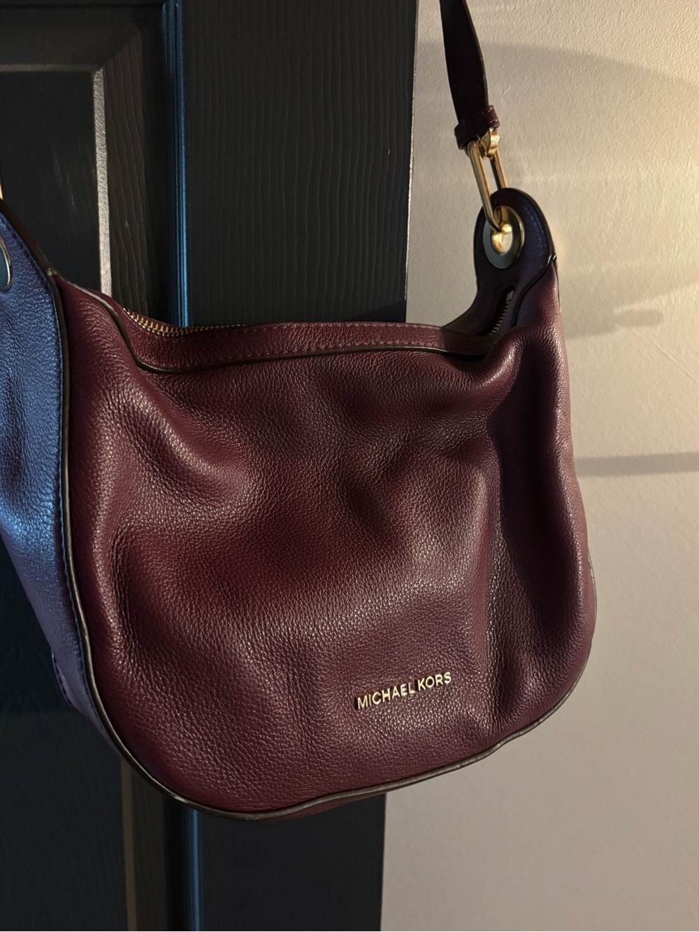Michael Kors Burgundy Plum Leather Shoulder Bag with Grommet Strap - Picture 2 of 4